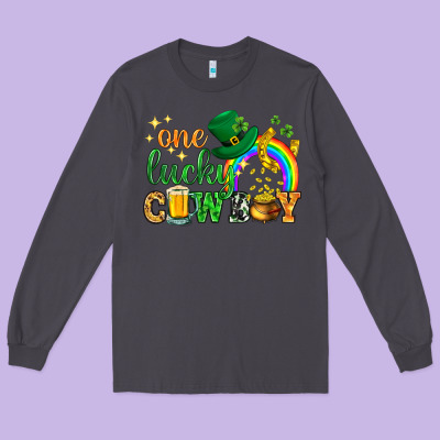 One Lucky Cowboy St. Patricks Day Long Sleeve Tee Designed By Howdyjamesfarm