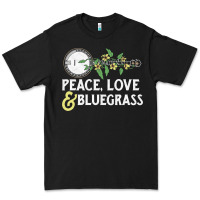 Black peace , love & bluegrass   banjo nature vines illu Premium Tee - DesignPulse