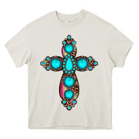 Cream gemstone cross Heavy Core Tee - JahusDesignShop