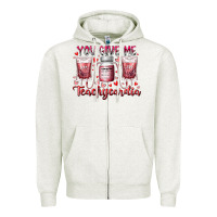 Oatmeal Heather you give me teachcardia Zipper Hoodie - RacoonDesign