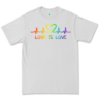 Dove Grey LGBT Love Rainbow Heartbeat Premium Tee - PixelWave