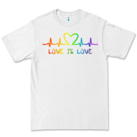 White LGBT Love Rainbow Heartbeat Premium Tee - PixelWave