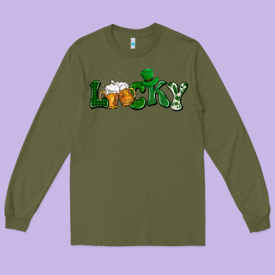 Lucky With Beer St. Patricks Day Long Sleeve Tee Designed By Howdyjamesfarm