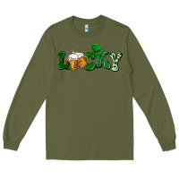 Army Green Lucky with beer St. Patricks day Long Sleeve Tee - HowdyJamesFarm