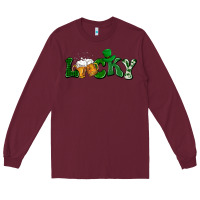 Burgundy Lucky with beer St. Patricks day Long Sleeve Tee - HowdyJamesFarm