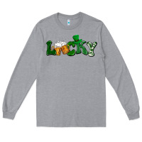 Heather Grey Lucky with beer St. Patricks day Long Sleeve Tee - HowdyJamesFarm