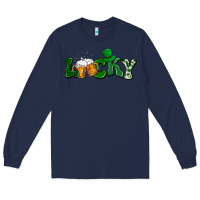 Navy Lucky with beer St. Patricks day Long Sleeve Tee - HowdyJamesFarm
