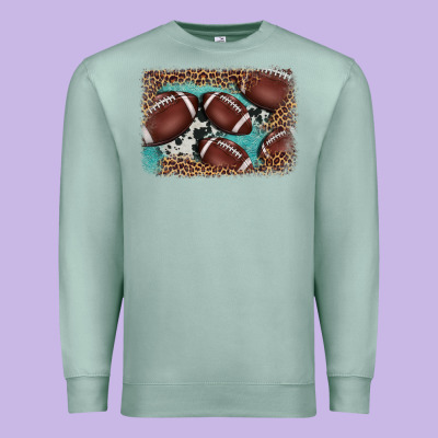American Football Leopard Cowhide Turquoise  Leather Background Premium Sweatshirt Designed By Barkaloodesign
