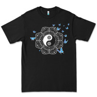 Black yin yang with butterflies ancient chinese yin yang Premium Tee - Craftify