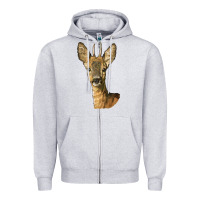 Heather Grey Red brocket Deer Head Zipper Hoodie - LillyAllenDesigns