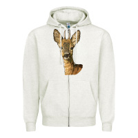Oatmeal Heather Red brocket Deer Head Zipper Hoodie - LillyAllenDesigns