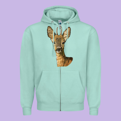 Red Brocket Deer Head Zipper Hoodie Designed By Lillyallendesigns
