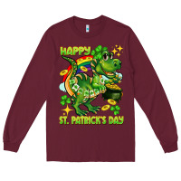 Burgundy Happy St. Patrick's Day T-rex Long Sleeve Tee - CowGirlArtShop