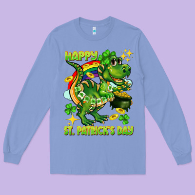 Happy St. Patrick's Day T-rex Long Sleeve Tee Designed By Cowgirlartshop