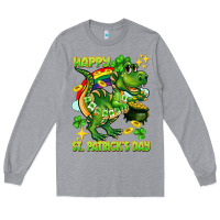 Heather Grey Happy St. Patrick's Day T-rex Long Sleeve Tee - CowGirlArtShop