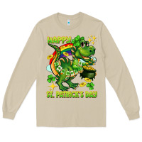 Mushroom Happy St. Patrick's Day T-rex Long Sleeve Tee - CowGirlArtShop