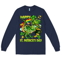 Navy Happy St. Patrick's Day T-rex Long Sleeve Tee - CowGirlArtShop