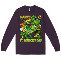 Plum Happy St. Patrick's Day T-rex Long Sleeve Tee - CowGirlArtShop