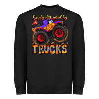 Black Easily Distracted By Trucks Heavyweight Sweatshirt - CowhideDigitalArt