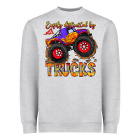 Heather Grey Easily Distracted By Trucks Heavyweight Sweatshirt - CowhideDigitalArt