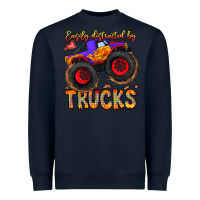 Navy Easily Distracted By Trucks Heavyweight Sweatshirt - CowhideDigitalArt