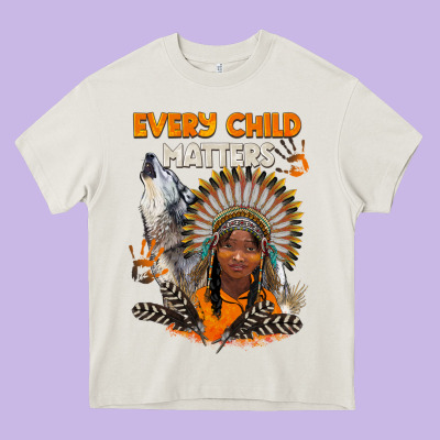 Every Child Matters Child And Wolf Heavy Core Tee Designed By Barkaloodesign