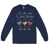 Navy At My Age I need Glasses Long Sleeve Tee - DesignPulse