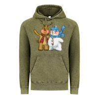Vintage Olive christmas reindeer snowman Vintage Hoodie - CowGirlArtShop