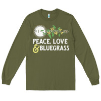 Army Green peace , love & bluegrass   banjo nature vines illu Long Sleeve Tee - DesignPulse