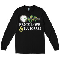 Black peace , love & bluegrass   banjo nature vines illu Long Sleeve Tee - DesignPulse