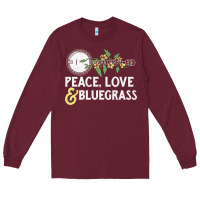Burgundy peace , love & bluegrass   banjo nature vines illu Long Sleeve Tee - DesignPulse