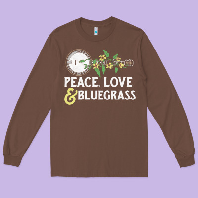Peace , Love & Bluegrass   Banjo Nature Vines Illu Long Sleeve Tee Designed By Designpulse