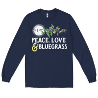 Navy peace , love & bluegrass   banjo nature vines illu Long Sleeve Tee - DesignPulse