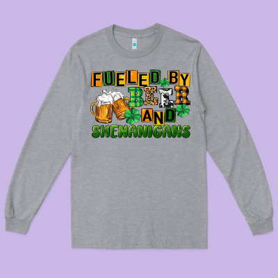 Fueled By Beer And Shenanigans Long Sleeve Tee Designed By Cowgirlartshop