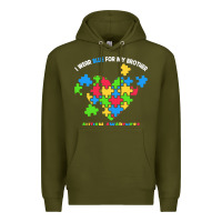 Army Green Wear Blue For My Brother Autism Premium Hoodie - CowhideDigitalArt