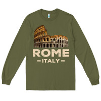 Army Green Cool Vintage Roma Italia Colosseum Souvenirs, Rome Italy Pullover Hood Long Sleeve Tee - DesignPulse