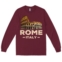 Burgundy Cool Vintage Roma Italia Colosseum Souvenirs, Rome Italy Pullover Hood Long Sleeve Tee - DesignPulse