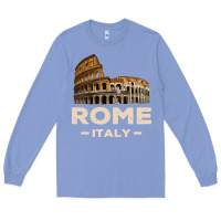 Colony Blue Cool Vintage Roma Italia Colosseum Souvenirs, Rome Italy Pullover Hood Long Sleeve Tee - DesignPulse