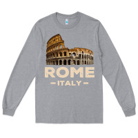 Heather Grey Cool Vintage Roma Italia Colosseum Souvenirs, Rome Italy Pullover Hood Long Sleeve Tee - DesignPulse