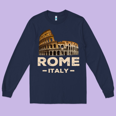 Cool Vintage Roma Italia Colosseum Souvenirs, Rome Italy Pullover Hood Long Sleeve Tee Designed By Designpulse