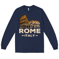 Navy Cool Vintage Roma Italia Colosseum Souvenirs, Rome Italy Pullover Hood Long Sleeve Tee - DesignPulse
