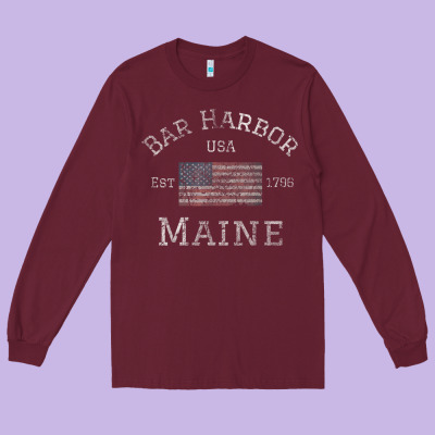 Bar Harbor Maine Usa American Flag Established Me Vintage Long Sleeve Tee Designed By Pixelwave