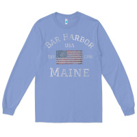 Colony Blue Bar Harbor Maine USA American Flag Established ME Vintage Long Sleeve Tee - PixelWave