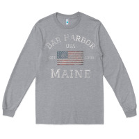 Heather Grey Bar Harbor Maine USA American Flag Established ME Vintage Long Sleeve Tee - PixelWave