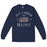 Navy Bar Harbor Maine USA American Flag Established ME Vintage Long Sleeve Tee - PixelWave