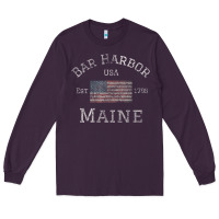Plum Bar Harbor Maine USA American Flag Established ME Vintage Long Sleeve Tee - PixelWave