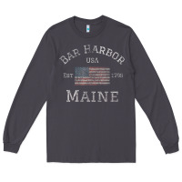 Smoke Bar Harbor Maine USA American Flag Established ME Vintage Long Sleeve Tee - PixelWave
