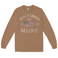 Toasted Coconut Bar Harbor Maine USA American Flag Established ME Vintage Long Sleeve Tee - PixelWave
