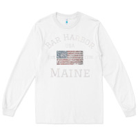 White Bar Harbor Maine USA American Flag Established ME Vintage Long Sleeve Tee - PixelWave