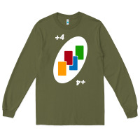 Army Green Uno Card Game Draw Four Long Sleeve Tee - PixelWave